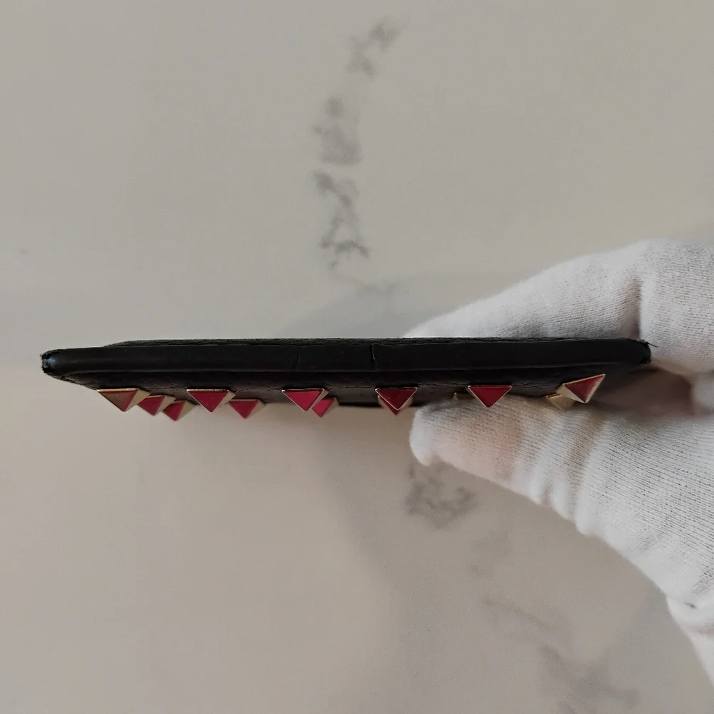 Valentino Garavani Card Holder - Black Studded Pebbled Leather - Picture 7 of 14